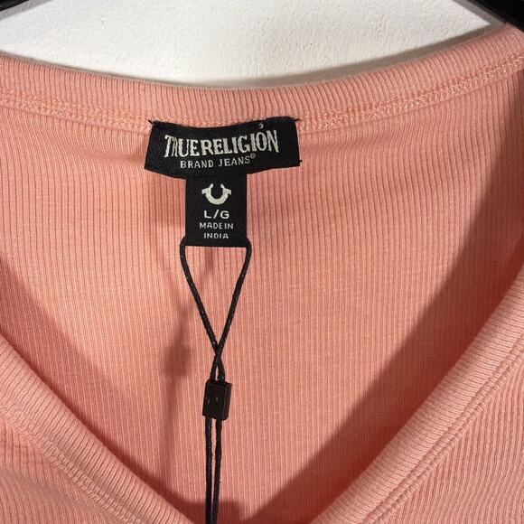 True Religion Studded Horseshoe V Neck Short Sleeve Button Henley Large NWT Rib - Picture 6 of 9